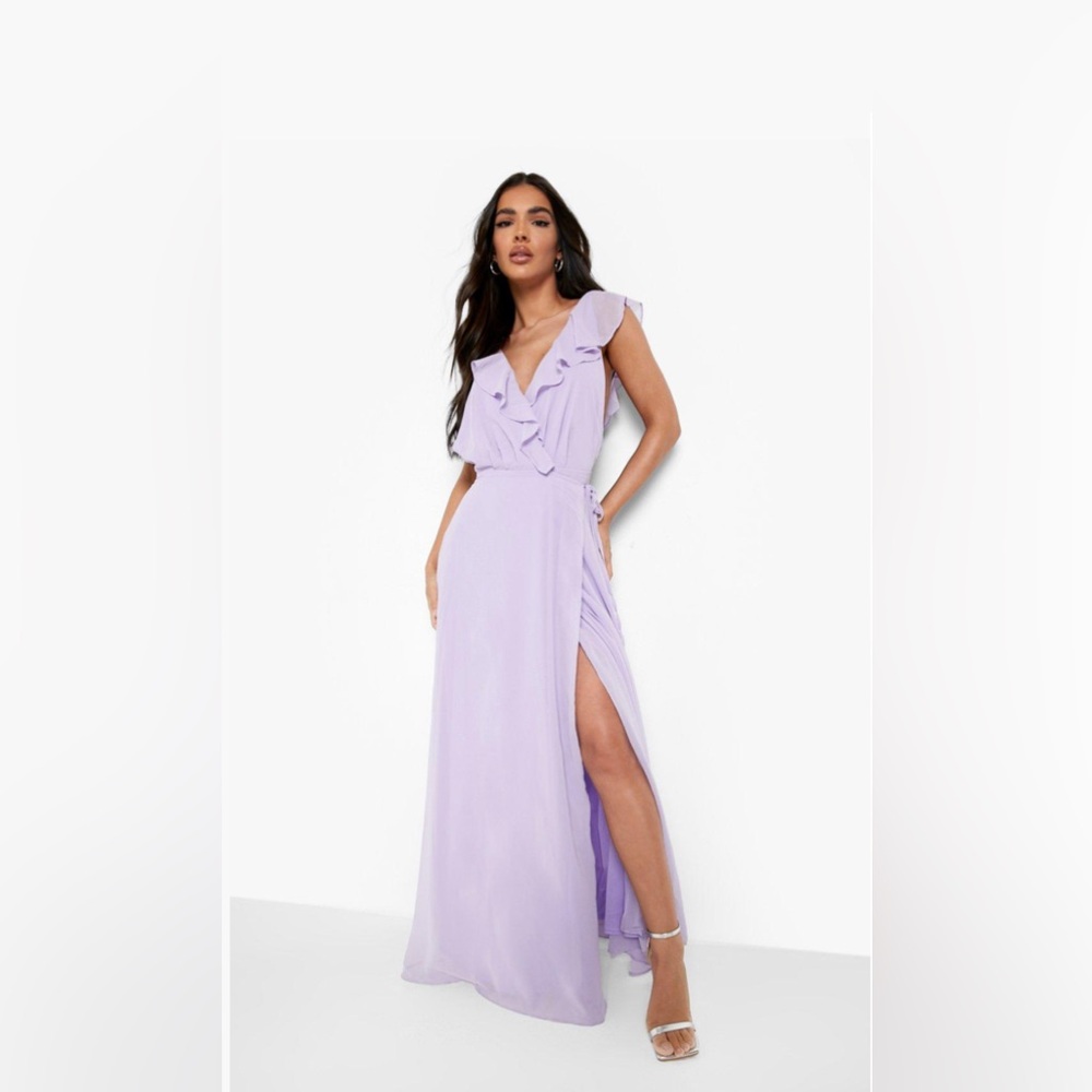 Boohoo Lilac Ruffle Maxi Dress